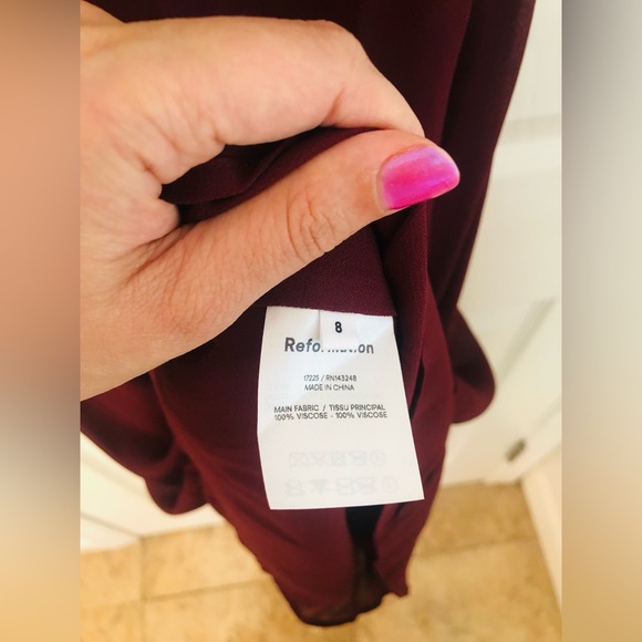 REFORMATION MAROON RED DRESS RUFFLE STRAP SIZE US 8 - Picture 5 of 8